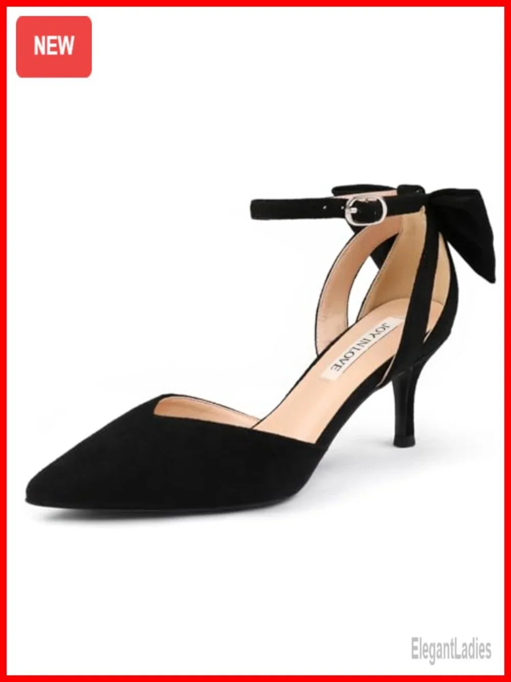 Faux Suede Kitten Heel Pumps with Bow Ankle Strap Dress Shoes